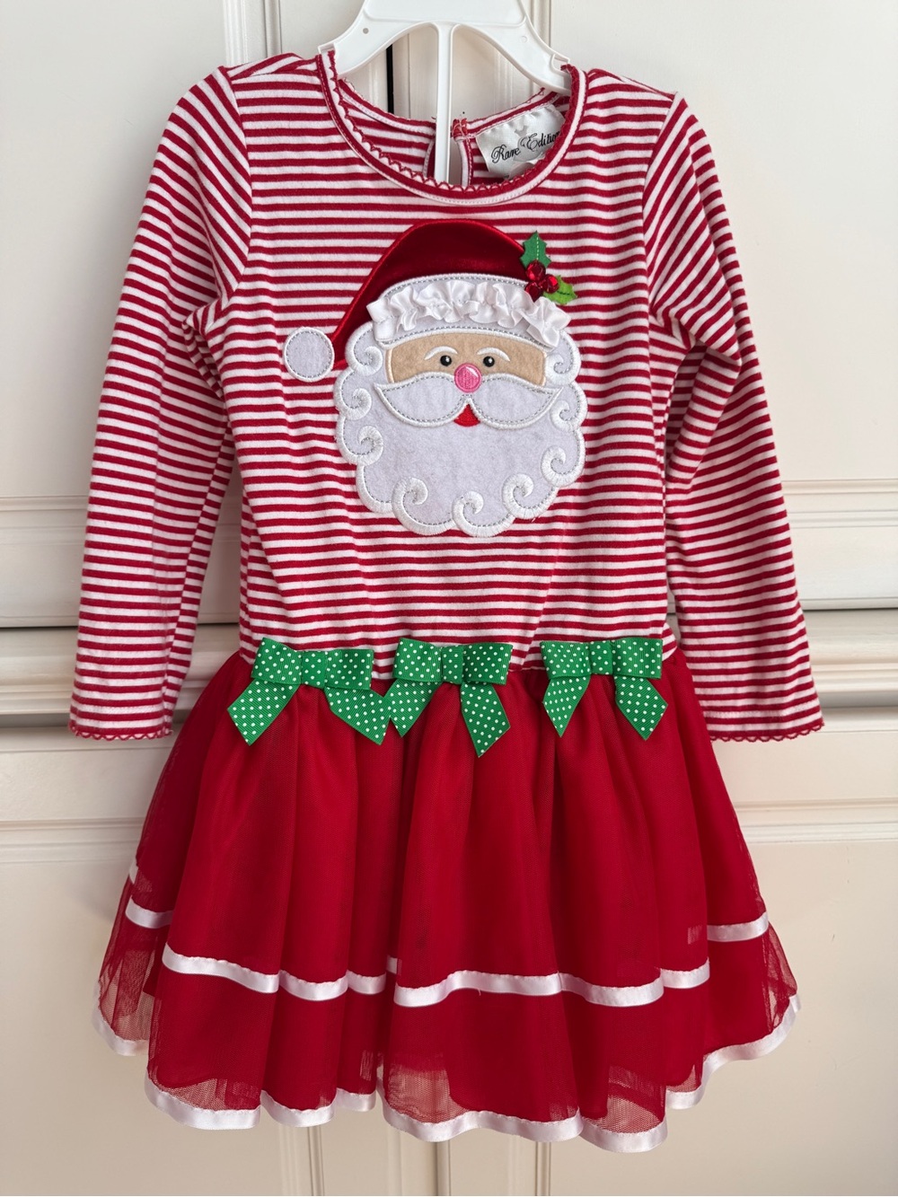 Rare Edition Long Sleeve Santa Striped Tulle Dress 4T